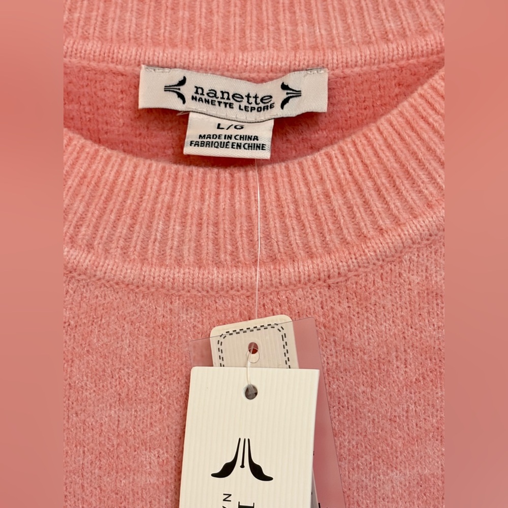 NWT SZ L Nanette Lepore Pink Crewneck Embellished Sweater - Picture 2 of 7